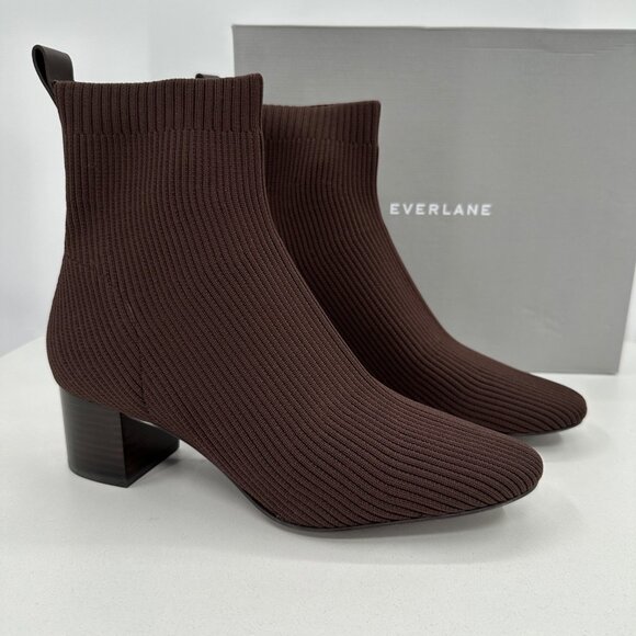 Everlane The Glove Boot in Brown size 8 Women's Stretch Rib Knit Ankle Bootie - Picture 1 of 11